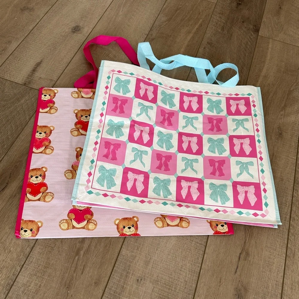 Homegoods TJMaxx Marshalls Valentines Day Teddy Bear & Pink Blue Bow Bags NWOT